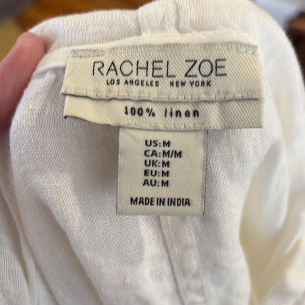 Rachel Zoe White Linen Hooded Button-Front Top. Size M - Picture 8 of 9
